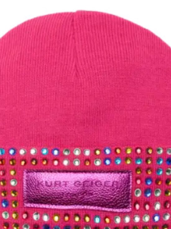 NWT Kurt Geiger London Logo Patch Crystal Cuff Beanie One Size, FUCHSIA MULTI main image 4